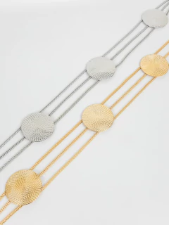 Cinto corrente feminino disco prata 