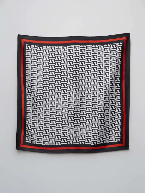 Lenço Cetim estampa geométrico preto