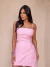 Macaquinho alfaiataria rosa com fenda lateral e alças finas