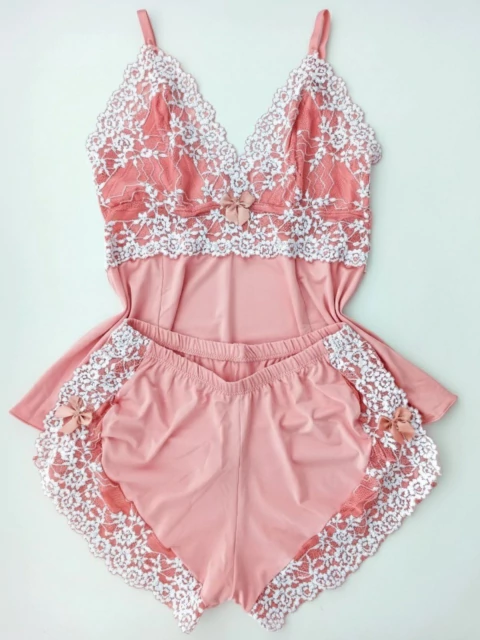 BABY DOLL ROSA ROMANCE COM BRANCO - comprar online