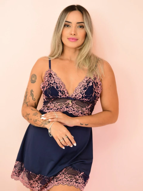 CAMISOLA AZUL MARINHO RENDA ROSE SEM BOJO COM FIO - comprar online