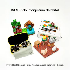 Kit Mundo Imaginário de Natal – 100 Blocos Magnéticos + Infini Mine + Óculos Infantil Criativo
