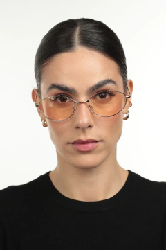 Óculos de Sol Feminino Oval Metal Daya Dourado com Lente Laranja