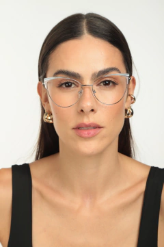 Óculos de Grau Feminino Armação Metal Gatinho Marie Nude com Cinza
