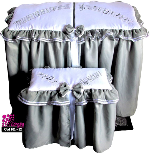 101.12 - Capa para Órgão Cetim Branco e Voil Cinza Escuro - (cópia) - comprar online