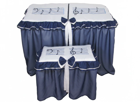 100.28 - Capa para Órgão Cetim Branco e Voil Azul Marinho - comprar online