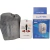 Adaptador universal blanco para tomas eléctricas con protector de sobretensión, junto a su estuche gris y caja azul de la marca Luatek