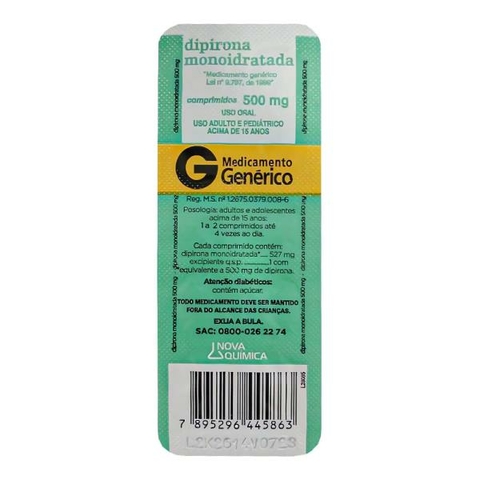 DIPIRONA 500MG 10 Comprimidos Nova Quimica