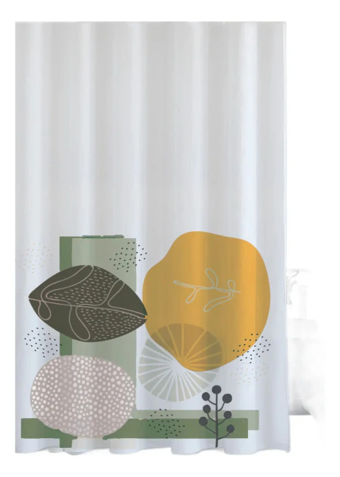 Imagen de Cortina De Baño Premium Estampada + Protector + Ganchos