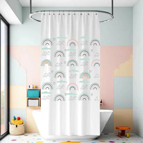 Imagen de Cortina De Baño Premium Estampada + Protector + Ganchos