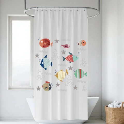 Cortina De Baño Premium Estampada + Protector + Ganchos