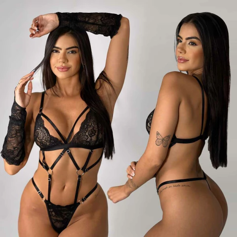 Body de Tiras com Luvas Sensual Isis