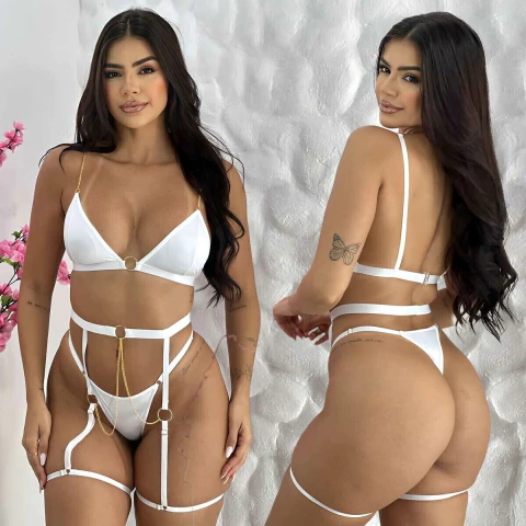 Conjunto com Cinta Liga Corrente Britney