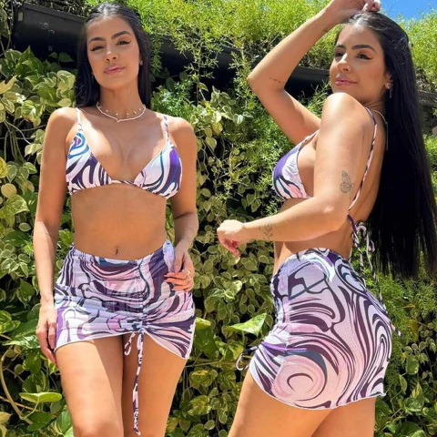 Biquíni Asa Delta Mármore Com Saia Kit 3 Peças