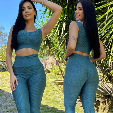 Conjunto Top e Calça Fitness Texturizado Bolha