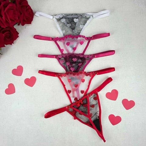 Calcinha Tule Coração Fio Dental Laís