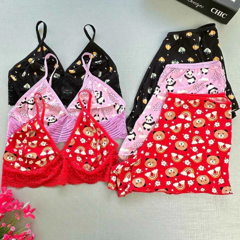 Pijama Top Doll Suede Estampado