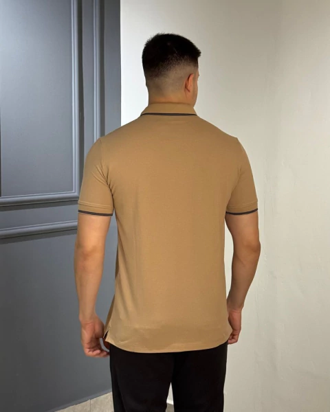 Camiseta Polo Acostamento Elastano MC Bege Caqui - loja online