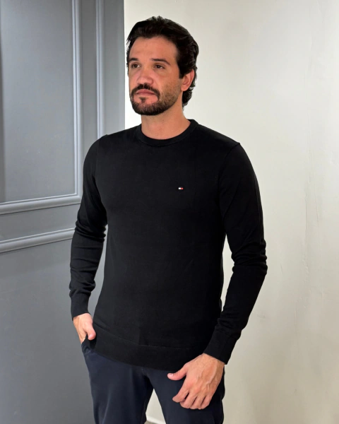 Suéter Tommy Hilfiger Signature Crew Neck Preto na internet