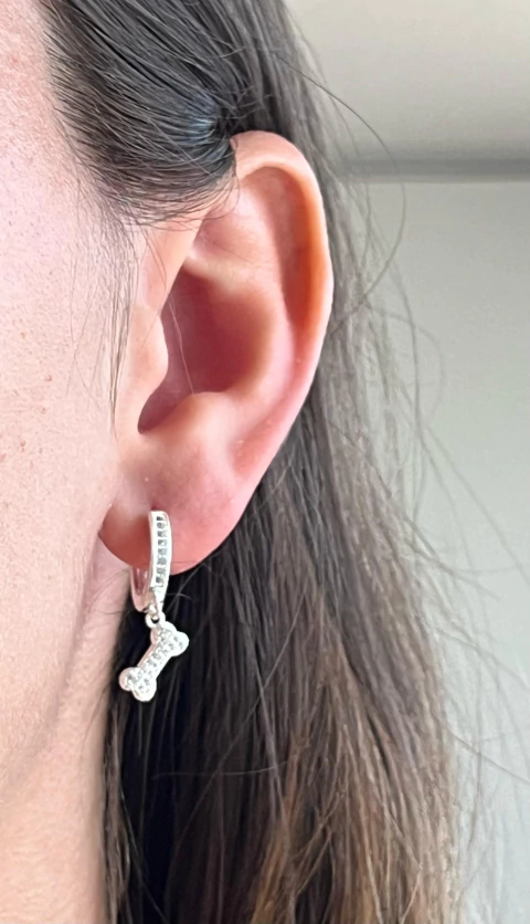 Brinco Argola Ossinho Cravejado Banhado a Prata - comprar online