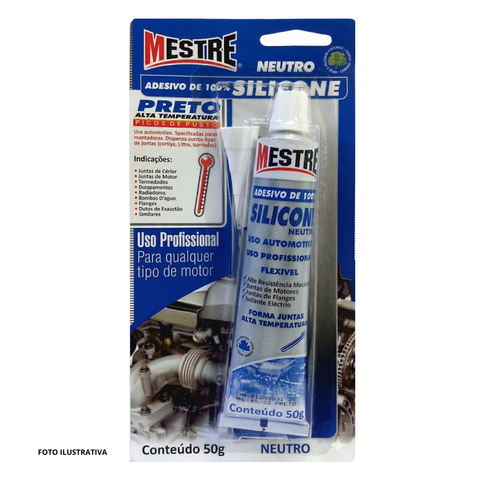 Kit 1 Cola Silicone Motor Alta Temperatura Neutro Preto 50g