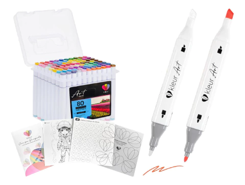 Marcadores Doble Punta Pincel Alcohol 80u Kleur + Blender