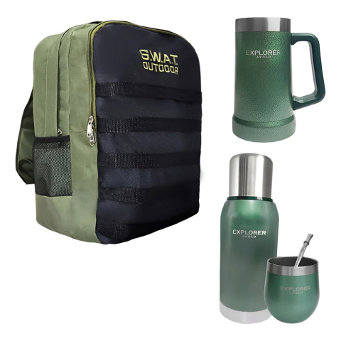 Combo Camping Termo Mate Explorer Mochila Táctica Vaso Chopp