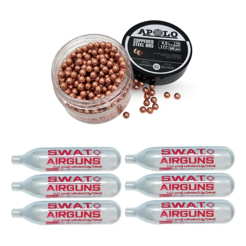 Garrafas Swat Airguns 12 Gr Co2 + 500 Balines 4.5 Mm