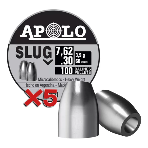 Balines Apolo Slug X100 7,62 Mm .30 60 Gr Combo X5