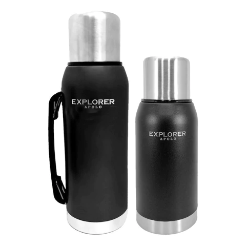 Combo Termo Acero Inoxidable Explorer 1 Lt + 750 Ml Cebador