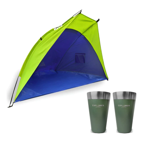 Combo Carpa Protección Solar Uv Iglú Playa 2 Vasos Explorer