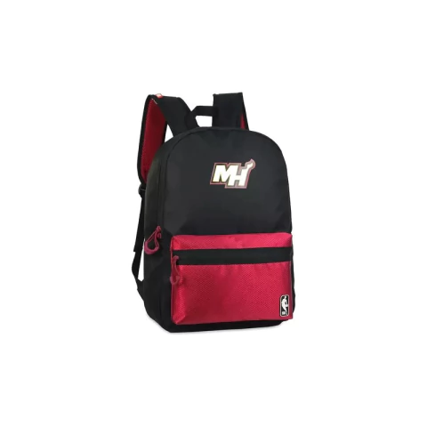 Mochila Nba Miami Heat Rojo Reforzada Urbana Diaria Color Negro Diseño De La Tela Liso