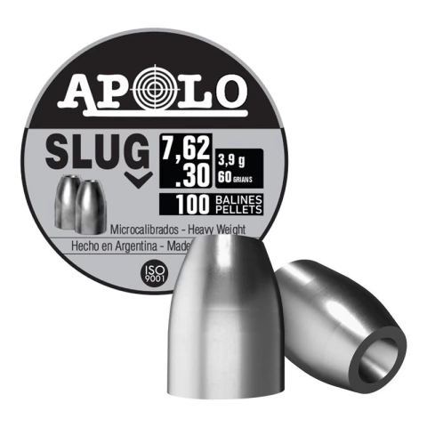 Balines Apolo Slug X100 7,62 Mm .30 Punta Solida Hueca 60 Gr
