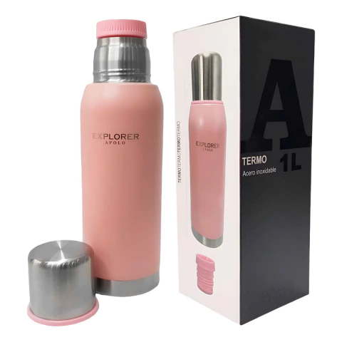Termo Acero Inoxidable Explorer 1 Litro Rosa 24hs Frio Calor