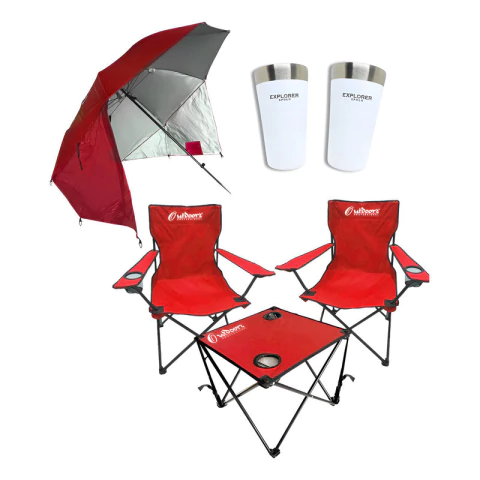 Combo Playero Sombrilla Sillas Mesa Outdoors Vasos Explorer