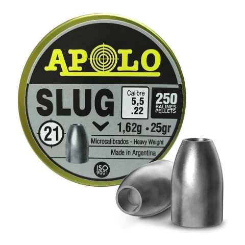 Balines Apolo Slug X250 5.5 Mm - Punta Solida Hueca 25 Gr
