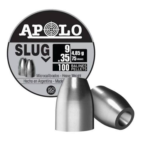 Balines Apolo Slug X100 9 Mm .35 Punta Solida Hueca 75 Gr