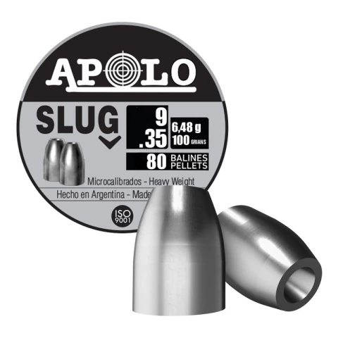 Balines Apolo Slug X80 9 Mm .35 Punta Solida Hueca 100 Gr
