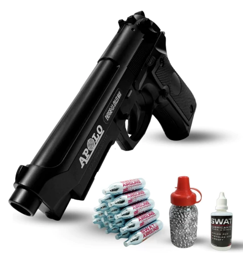 Combo Pistola CO2 Apolo M9 + 20 Garrafas + Balines + Lubricante