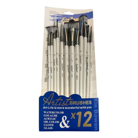 Set X12un Pincel Sintetico Xin Bowen Acuarela Oleo Acrilico Cerdas Fumê