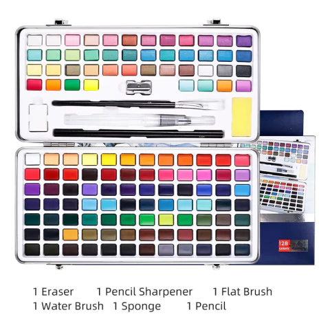 Acuarela Set 128 Colores, Incluye Perlados Y Pinceles