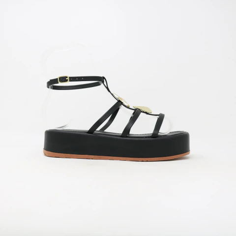 Papete FlatForm Tiras Enfeites Dourados Metalizados Napa Preto