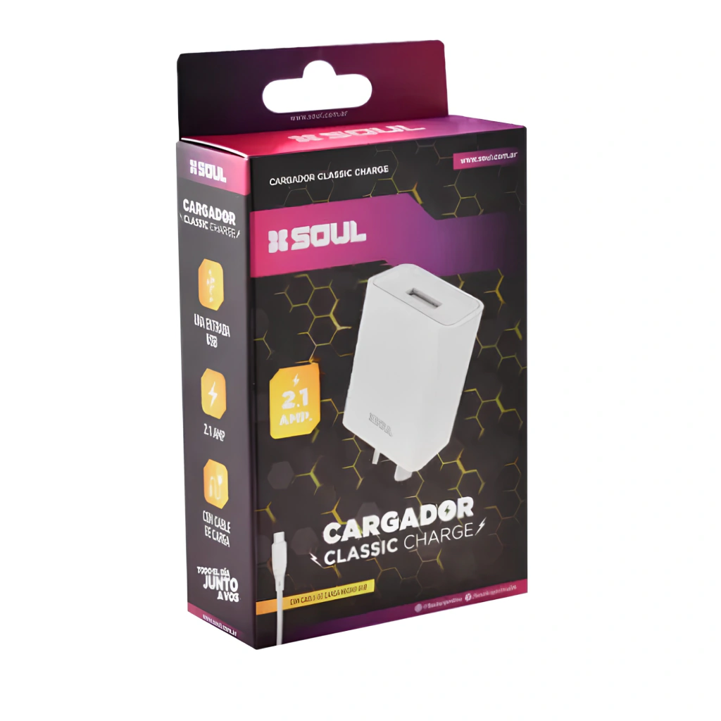 Cargador Puerto Usb 2.1a Soul Con Cable Micro Usb Blanco