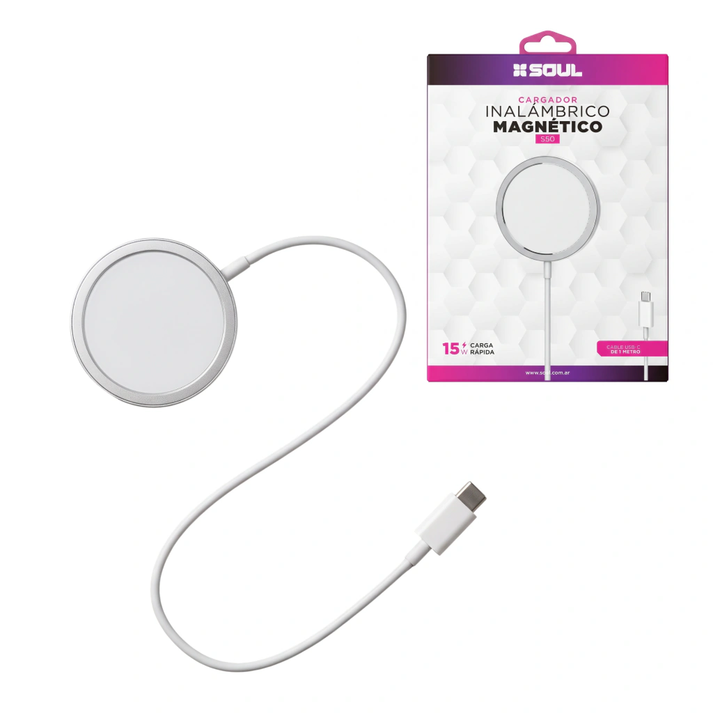 Cargador Inalambrico Magnetico Soul con cable USB-C BCI-S50