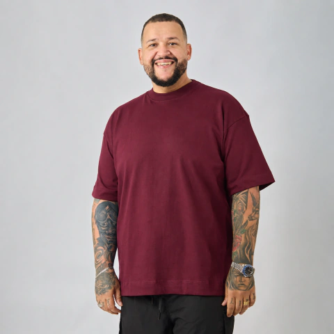 Camiseta Oversized Plus Size Tecido Alta Gramatura Pesado Gola Média Canelada 100% Algodão