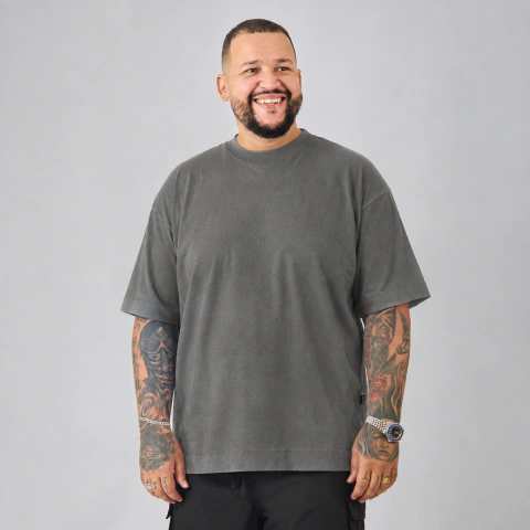 Camiseta Oversized Plus Size Tecido Alta Gramatura Pesado Gola Média Canelada 100% Algodão