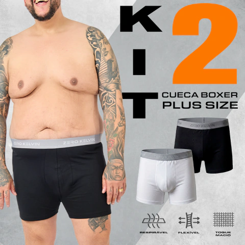 Kit 2 Cuecas Boxer Plus Size Algodão Cos em Poliamida - Zero Kelvin