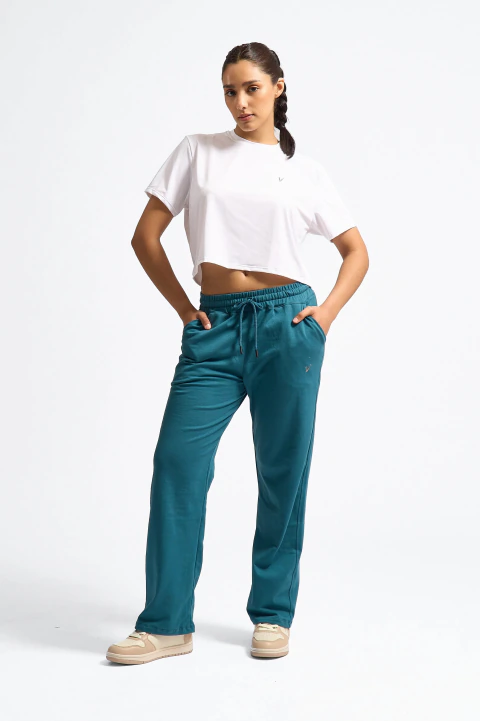 Pantalón Recto Mom - Azul Verdoso