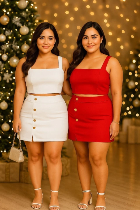 Conjunto Feminino Plus Size G GG G1 G2 | Cropped e Short Saia com Botões | Estica, Conforta e Valoriza(Nude,G2 (52 ao 54)) - comprar online