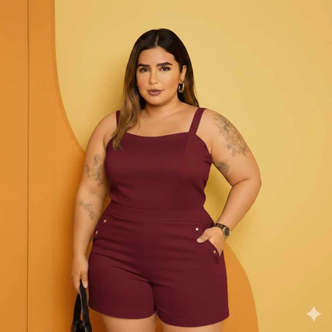 Macaquinho Plus Size Feminino GG Todas as Ocasiões! Confortável , Cotidiano para o dia a dia.(Amarelo Mostarda,GG (44 ao 48)) - comprar online